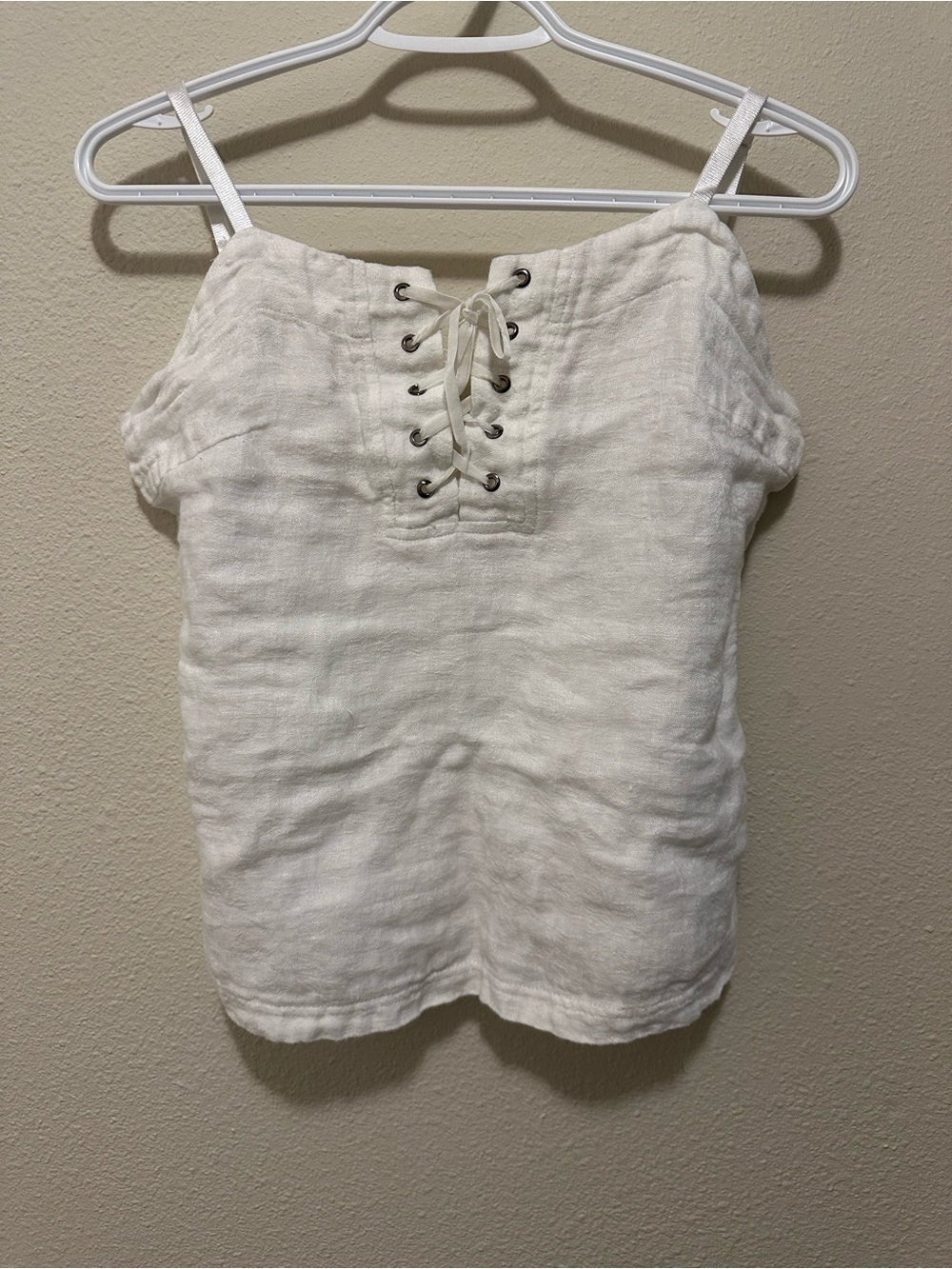 Lace-Up White Linen Blend Women's Tank Top